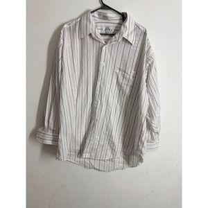 Enro Mens Vintage Pinstripe Button Down Dress Shirt White Burgundy 17.5 32-33